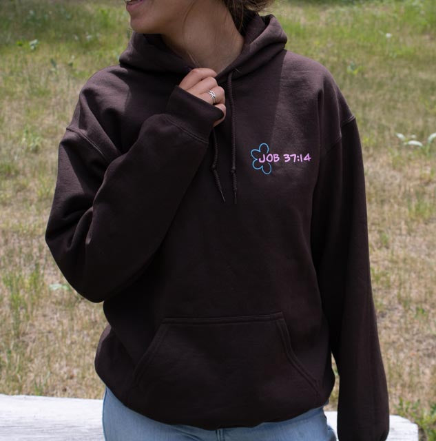 Pink Logo Job 37:14 Verse Hoodie