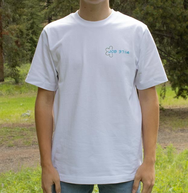 Blue Logo Job 37:14 Verse Tee